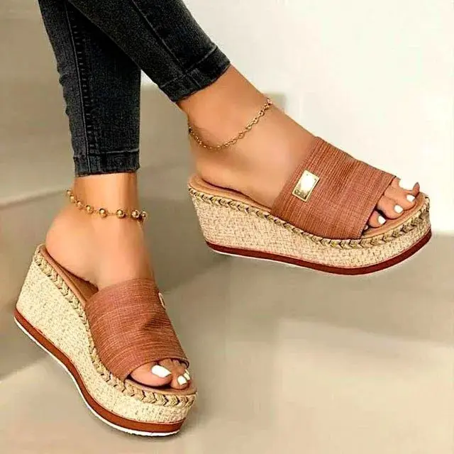Woven Jute Wedge Sandals for Women – Stylish & Comfortable Slip-On Design - Image 3
