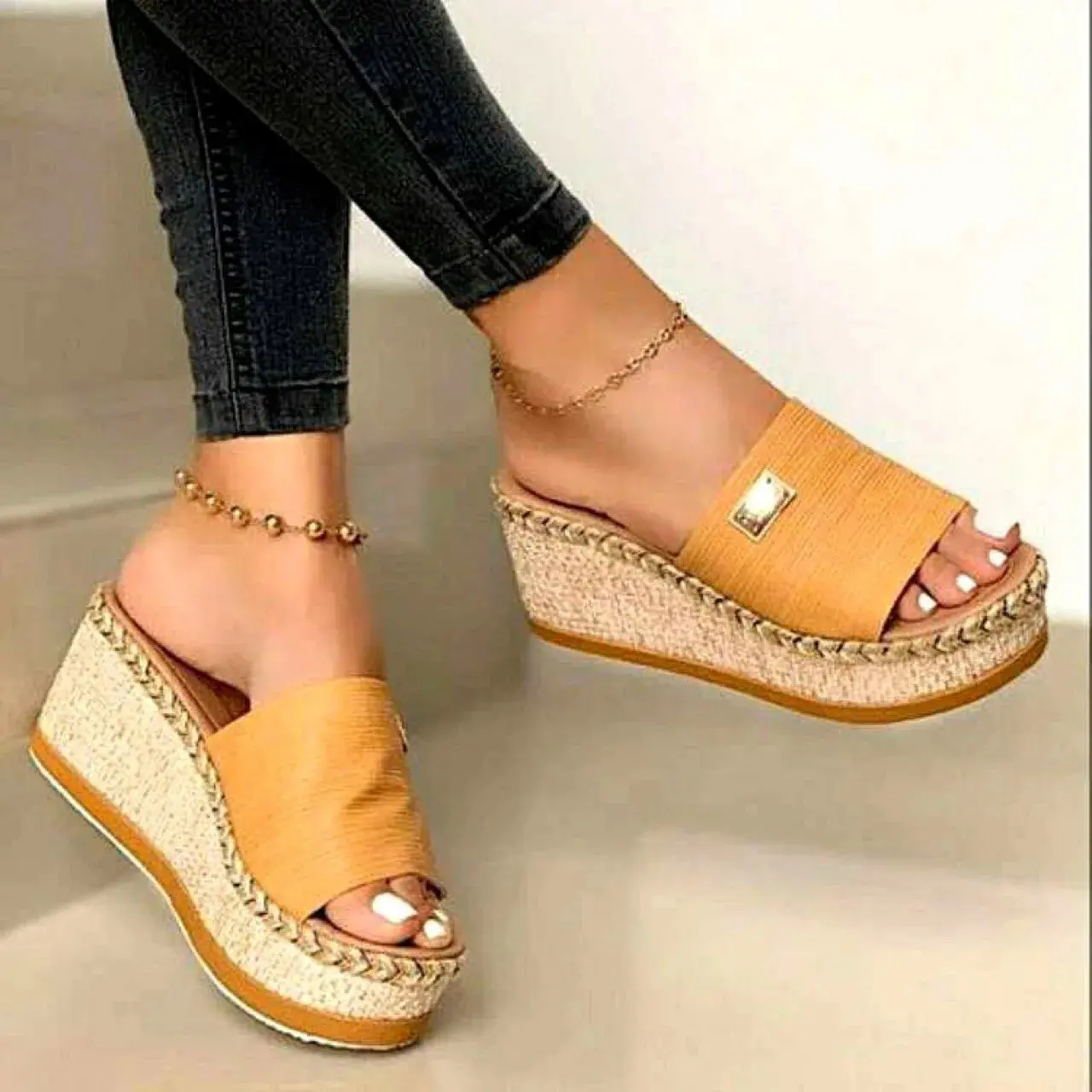 Woven Jute Wedge Sandals for Women – Stylish & Comfortable Slip-On Design - Image 5